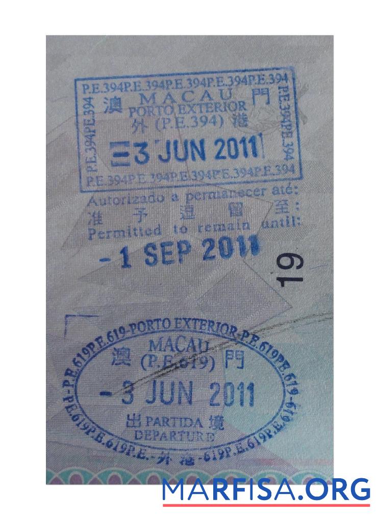 Printable Macau Visa Stamp sample